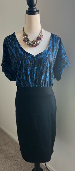 Forever 21 FAITH 21 Blue & Black Polyester Blend Sleeveless Sheath Dress Sz 2X - Picture 1 of 6
